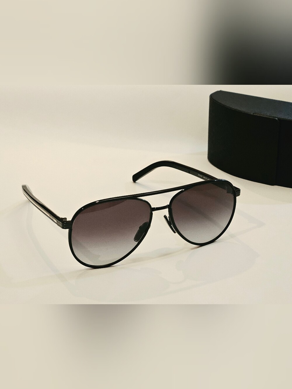 Prada SPR B57 Black & Gold Aviator Sunglasses With Case